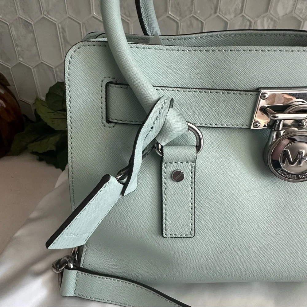 Michael Kors Mint Green Leather Satchel With Silver-Tone Hardware & Dust Bag - Picture 14 of 14